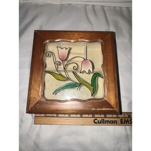 Old Time Vintage Stained Glass Tulip Style Jewelry Wood Used